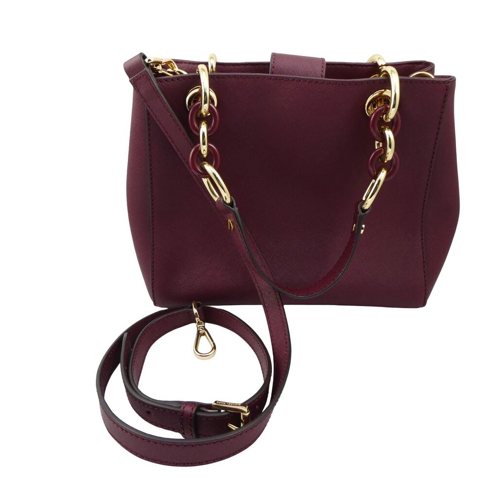 Michael Kors Cynthia Small Barolo Red Saffiano Leather Convertible Crossbody Bag